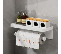 Gettimore Porte-serviettes en papier avec étagère pour cuisine, support mural en alliage d'aluminium pour salle de bain, compatible avec papier toilette, bouteilles d'assaisonnement, téléphone