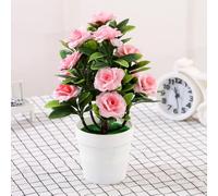 Gettimore Roses artificielles en pot, plante en pot de soie en plastique pour bureau, maison, jardin, décoration, style bonsaï, pomme de pin, 18 x 25 cm