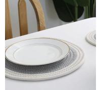 Gettimore Set de table tissé en spirale, mélange de coton et polyester, résistant à la chaleur, utilisation intérieure ou extérieure, 30 cm, gris/blanc