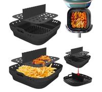 Gettimore Tapis de friteuse à air carré en silicone de 20,3 cm avec séparateur, plateau de cuisson pliable pour friteuse à air, 21,2 x 21,2 cm