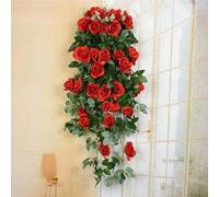 Gettimore Vigne de roses artificielles de 90 cm avec 15 à 18 fleurs en soie et plastique pour décoration de maison, jardin, intérieur et extérieur, rouge