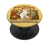 Getting My Steps in Walking with The Lord Christian Cat PopSockets PopGrip Adhésif