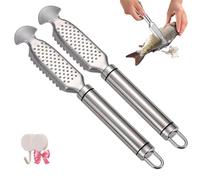 Gettoreach 2-In-1 Stainless Steel Fish Scaler Ginger Grater, 9 Inch Stainless Steel Fish Scaler with Ginger and Garlic Grating Plate, Multifunction Steel Fish Descaler Tool for kitchen (2 Pcs)