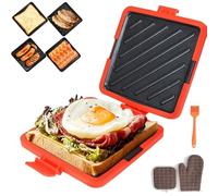 Gettoreach Machine à sandwichs grillés pour micro-ondes avec grille-pain, grille-pain à micro-ondes avec sangles réglables en silicone, antiadhésive (rouge)