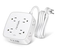 Getue 6 Ft Surge Protector Power Strip - 8 Widely Outlets with 4 USB Ports, 3 Side Outlet Extender with 6 Feet Extension Cord, Flat Plug, Wall Mount, Desk USB Charging Station, ETL,White