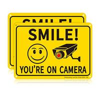 Getue Sheenwang 2-Pack Smile You’re on Camera Sign, Video Surveillance Signs Outdoor, UV Printed .040 Mil Rust Free Aluminum 10 x 7 in, Security Camera Sign for Home, Business, Driveway Alert, CCTV