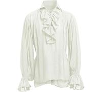 getuse Chemise pirate à volants pour homme avec imprimé citrouille, manches longues, chemise de poète de la Renaissance pour costumes gothiques et médiévaux, beige, Large