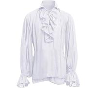 getuse Chemise pirate à volants pour homme avec imprimé citrouille, manches longues, chemise de poète de la Renaissance pour costumes gothiques et médiévaux, blanc, Large