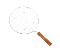 getuse Grille de cuisson ronde portable en acier inoxydable avec poignée antiadhésive pour fête, pique-nique, randonnée, camping - Poignée en bois