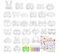 Getyjoe Masques à Peindre pour Enfants 28 Pièces Masque DIY Blanc Masques Animaux Masqu D'animaux Colorier avec 28 Corde élastique/8 Stylo Aquarelle Masque Enfant pour Party, Cosplay, Halloween