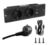 Getyjoe Prise Encastrable de Table, Multiprise Encastrable Plan de Travail Cuisine avec 1 USB-A et 1 Type-C 2 Prises avec Câble 1.5m Prise de Table pour Meuble ou Plan de Travail (Noir PD20W)