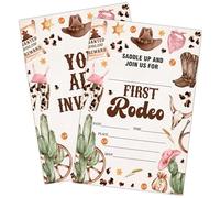 Geuro First Wild West Cowgirl Lot de 20 invitations d'anniversaire avec enveloppes pour fille, 1er anniversaire de rodéo du ranch du sud-ouest