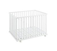 Geuther Parc Bébé en Bois Belami Plus - Hauteur Réglable - 76x97 cm - Avec Roulettes - Certifié TÜV - Idéal pour Jouer, Dormir et Apprendre - Blanc