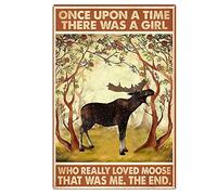 Geuuki - Plaque vintage en étain avec inscription « Love Moose », « Once Upon A Time There was A Girl Who Really Loved » - Décoration murale d'élan - 20,3 x 30,5 cm