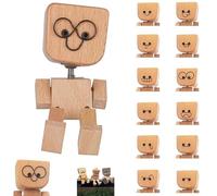 GEVECORI Schüttelmann Holz, Lustige Wackelfigur Wackelnder Holzman für Auto, Handgefertigter Wackelmännchen mit 12 Magnetischen Gesichtsausdrücke Home Auto Deko Geschenke