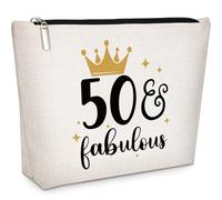 GevGuxLuo Trousse de maquillage pour 50e anniversaire pour femme, cadeau d'anniversaire de 50 ans, pour maman, épouse, tante, amie, elle, qui tourne 50 sacs cosmétiques et 50 fabuleux sacs de voyage,