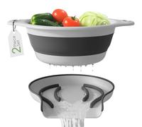 GEVOLI Lot de 2 Grandes Passoires Pliables avec Base Auto-Drainante - Passoires en Plastique pour Bord d’Évier de Cuisine, Blanc