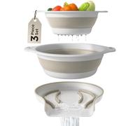 GEVOLI Lot de 2 Passoires Pliables avec Base Drainante - Passoires de Cuisine pour Pâtes, Fruits et Légumes (4 L & 15 L) - Blanc Beige
