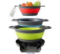Gevoli Lot de 4 passoires pliables avec base auto-drainante pour bord de l'évier, passoires alimentaires (petit/moyen/grand), design emboîté pour un rangement facile (rouge, bleu, vert)