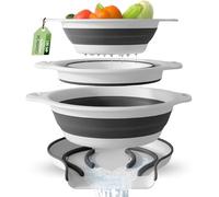 Gevoli Passoires pliables (lot de 3) passoires alimentaires avec base drainante pour pâtes, fruits et légumes, blanc (3 tailles, 3 l, 4 l et 5 pines)
