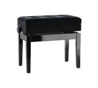GEWA Banc de Piano Deluxe Compartment (Bois Massif, Charge de Rupture de 2 tonnes, Surface d'assise de 52x30 cm, mécanisme de Ciseaux précis, Hauteur de 48 à 57 cm), Noir Brillant