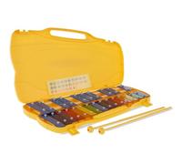 GEWA carillon, jeu de sons, xylophone, avec 25 plaques sonores métalliques colorées, chromatique (gamme de sons G5-G7), 2 baguettes incluses, étui plastique avec poignée, jaune