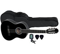 GEWA guitare de concert, guitare Basic, corps en tilleul, touche en bois de pakka, mécaniques chromées, Set 3/4 noir, inclus housse, accordeur, médiators