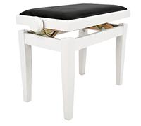 Juan Miguel Navarrez Banc de piano Élégance blanc brillant - Bois massif - Réglable en hauteur grâce à un mécanisme à ciseaux - Revêtement de siège en velours noir