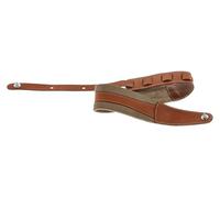 GEWA sangle de guitare série Prestige, cuir véritable, largeur 85 mm, longueur 103-139 cm, verrous de sécurité - chrome, dry sand/brown, 1 paire de verrous de sécurité F&S incl., fait main en Europe