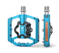 GEWAGE Pédales Automatiques VTT 2 en 1 avec Réflecteurs - Côté Plateforme et Côté à 2 Trous, Plateforme 110 mm, 3 Roulements Étanches, Tension Réglable, Filetage 9/16"
