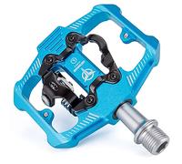 GEWAGE Pédales Automatiques VTT 2 en 1 - Côté Plateforme et Côté à 2 Trous, Aluminium CNC, 3 Roulements Étanches, 6 Picots Antidérapants, Filetage 9/16"