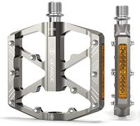 GEWAGE Pédales De Vélo avec Bandes Réfléchissantes, 3 Roulements Scellés Plateforme De Vélo en Aluminium CNC Antidérapante Pédales 9/16 "pour Vélo De Route VTT E-Bike. (Argent)
