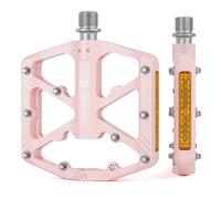 GEWAGE Pédales De Vélo avec Bandes Réfléchissantes, 3 Roulements Scellés Plateforme De Vélo en Aluminium CNC Antidérapante Pédales 9/16 "pour Vélo De Route VTT E-Bike. (Rose)
