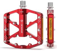 GEWAGE Pédales De Vélo avec Bandes Réfléchissantes, 3 Roulements Scellés Plateforme De Vélo en Aluminium CNC Antidérapante Pédales 9/16 "pour Vélo De Route VTT E-Bike. (Rouge)