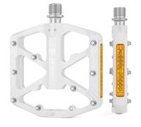 GEWAGE Pédales De Vélo avec Bandes Réfléchissantes, 3 Roulements Scellés Plateforme De Vélo en Aluminium CNC Antidérapante Pédales 9/16 "pour Vélo De Route VTT E-Bike. (Blanc)
