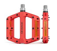 GEWAGE Pédales de vélo, en Fibre de Nylon, avec réflecteurs, 9/16", antidérapantes, légères, avec 3 roulements, pour vélo de Route, VTT, vélo électrique (Rouge)