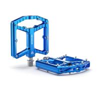 GEWAGE Pédales VTT - Aluminium usiné CNC, Grande Surface, 16 Picots antidérapants remplaçables, roulement à Aiguilles + roulement à Billes 638, sablé & anodisé, idéal pour VTT & Gravel (Bleu)