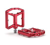 GEWAGE Pédales VTT - Aluminium usiné CNC, Grande Surface, 16 Picots antidérapants remplaçables, roulement à Aiguilles + roulement à Billes 638, sablé & anodisé, idéal pour VTT & Gravel (Rouge)