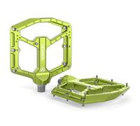 GEWAGE Pédales VTT édition professionnelle - Aluminium CNC, axe chromoly 9/16", 14 broches réglables en hauteur, design ultra plat sans embout, broches de rechange et outils (vert citron vert)