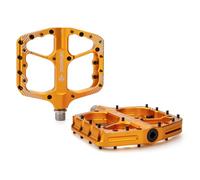 GEWAGE Pédales VTT - Pédales Vélo CNC Aluminium avec Roulements à Billes + Roulement à Aiguilles, Axe CR-Mo, 24 Picots Antidérapants, Plateforme Plate (Gold)