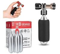 GEWAGE Pompe à air CO2 pour pneus de vélo - Pompe à vélo CO2 avec Pack de 4 Capsules de CO2 16g avec Filetage et Valve Presta & Schrader Compatible pour VTT et vélos de Route. (Noir)