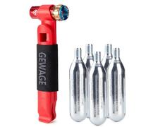 GEWAGE Pompe CO2 Vélo - Gonfleur CO2 Compact avec 2 Démonte-Pneus et 5 Cartouches CO2 de 16 g, Compatible avec Cartouches Filetées 12 g/16 g/25 g, pour Valves Presta et Schrader (Red)