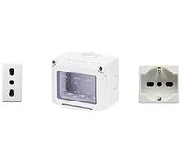 Gewiss Conteneur pour appareils 27 Combi protégé 3 Places Gris RAL 7035 IP55 avec 1 Prise Schuko Blanc, 1 Prise bivalente Blanche