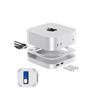 GEWOKLIY Mini station d'accueil et support en aluminium pour Mac mini M4 et M4 Pro 2024 avec 40 Gbps M.2 NVMe SSD Enclosure, triple USB A 2.0, accessoires jack audio 3,5 mm
