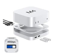 GEWOKLIY Station d'accueil et support en aluminium 40 Gbit/s pour Mac mini M4 et M4 Pro 2024 avec boîtier SSD M.2 NVMe 40 Gbit/s, triple USB A 2.0, accessoires audio jack 3,5 mm