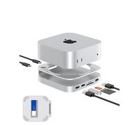 GEWOKLIY Station d'Accueil pour Mac Mini M4 et Pro 2024 - Support et Concentrateur en Aluminium avec Boîtier SSD M.2 NVMe, 2 Ports USB-A 10 Gbit/s, Lecteurs de Cartes