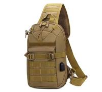 Gexgune Sac à bandoulière Tactique pour pêche, Camping, randonnée, Chargement USB, Sac de Poitrine, Voyage, Bag Banane d'extérieur, Escalade (Khaki)