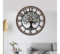 GEXHSRGD Horloge Murale Arbre de Vie, Horloge Murale décorative en Métal & Bois, Design Silencieux sans tic-tac et à Piles, Décoration Maison pour Cuisine, Salon, Chambre à Coucher 24 Pouces