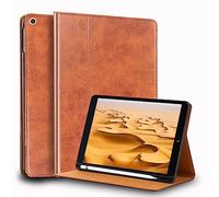 Gexmil Coque pour iPad 10,2 Pouces Cover,9e/8e/7e Génération(2021/2020/2019) Étui en Cuir Véritable avec Connectivité Apple Pencil,Sommeil/Réveil Automatique,Stand Réglable,Huile Cire Cuir Marron