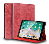 Gexmil Coque pour iPad 10,2 Pouces Cover,9ème/8ème/7ème Génération(2021/2020/2019) Étui en Cuir Véritable,Sommeil/Réveil Automatique,Stand Réglable,Antidérapant,Huile Cire Cuir Rouge